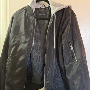 New Look Charcoal Bomber Jacket with Light Gray Hood